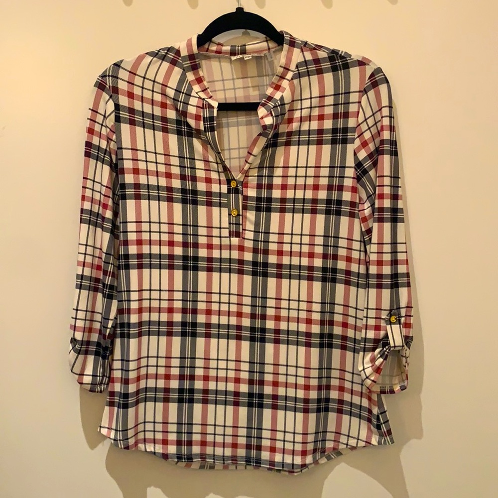 Long Sleeve Claudia Richard Plaid Shirt White, Marion & Black Size Petite M
